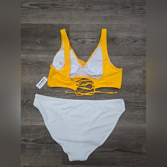 2 piece swim suit yellow and white size XL - Picture 2 of 4